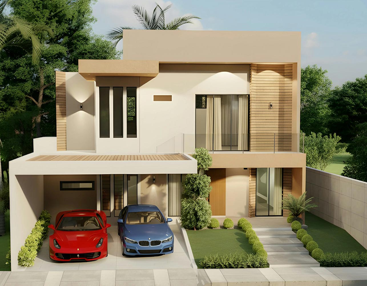 3D modeling of a modern Los Angeles home with detailed textures and lighting