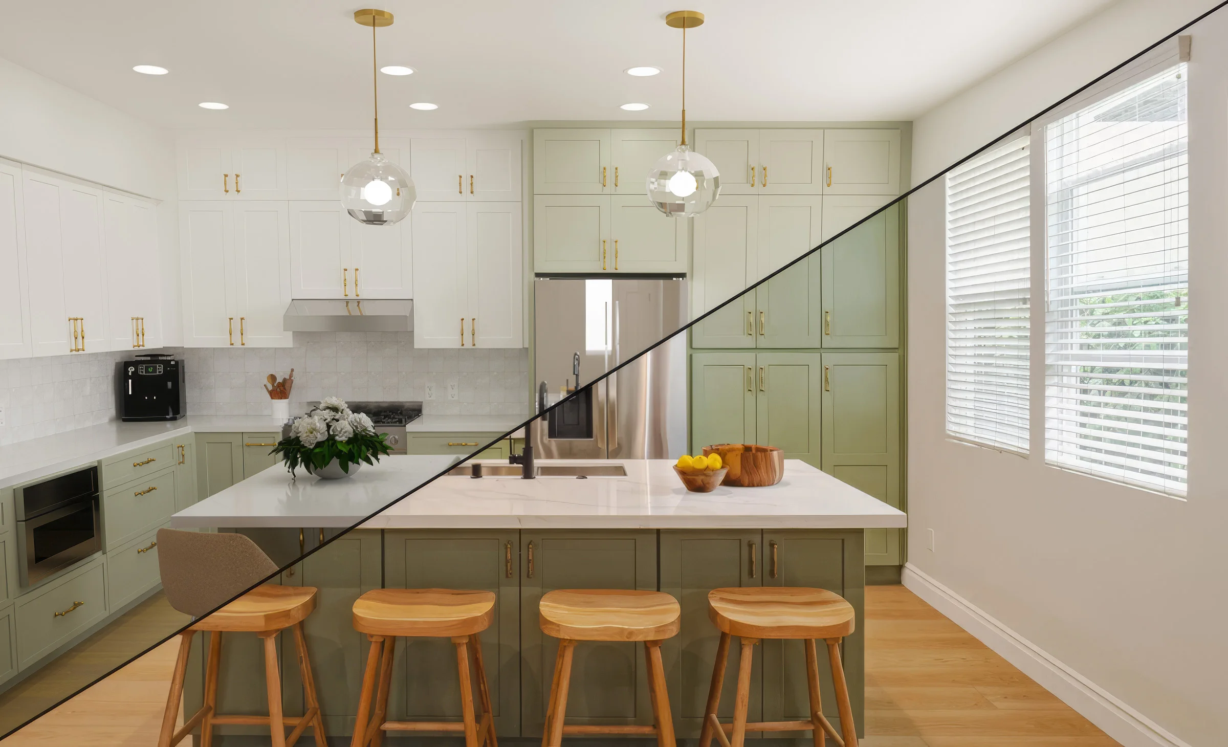 Before and after image of kitchen remodel in Los Angeles