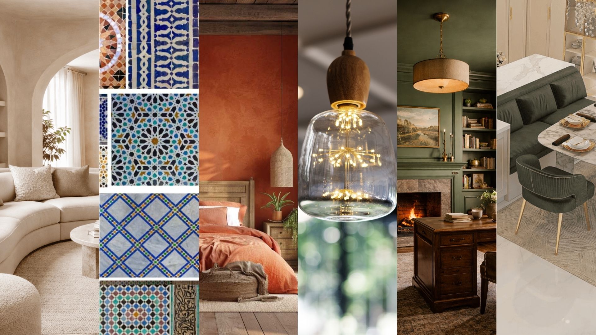 Montage of six 2026 interior design trends