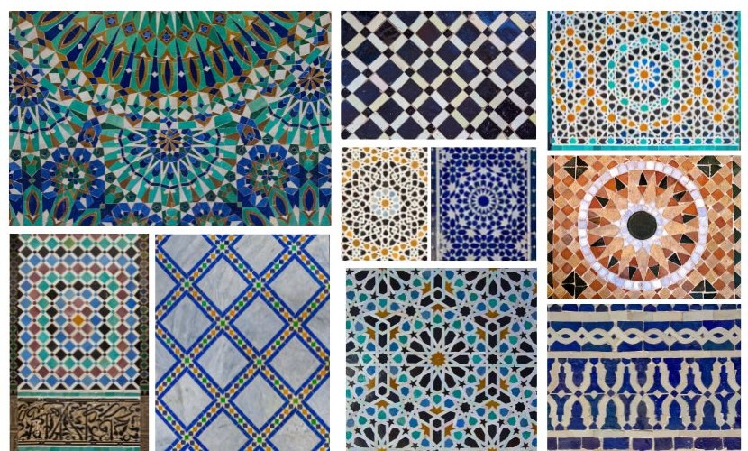 Handmade Moroccan zellige tile with geometric patterns and natural color variation, a contemporary interior design style