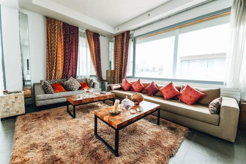 Curtains with vintage design in a living room